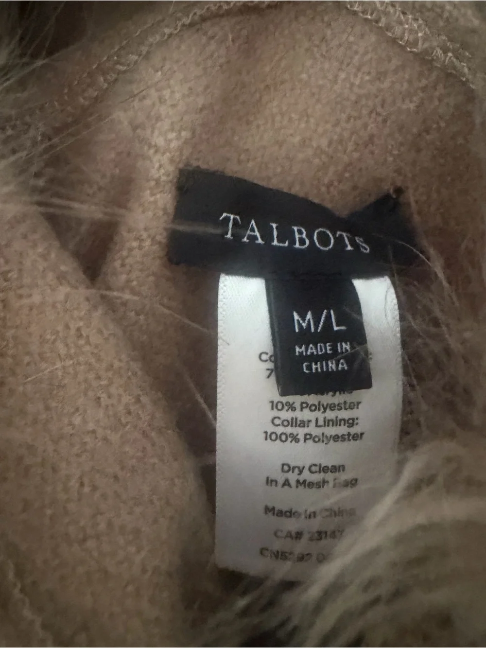 Talbots Camel Fringe Poncho with Faux Fur Collar